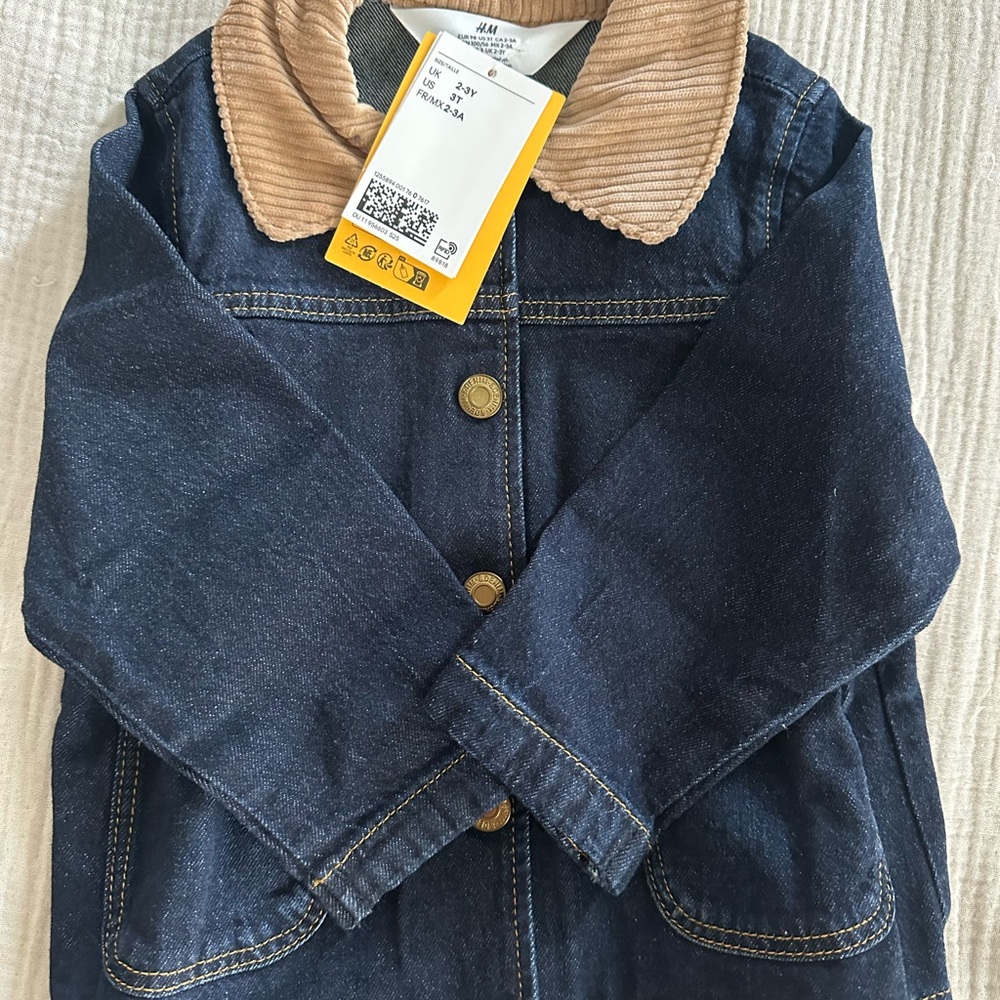 H&M Kids Blue Denim Jacket with Brown Collar